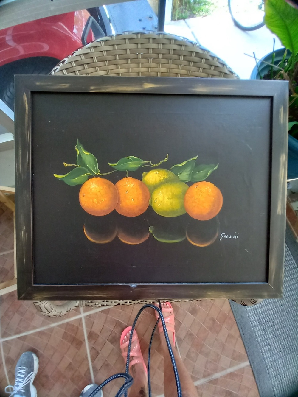 Orange and Green Citrus Still Life Framed Wall Art